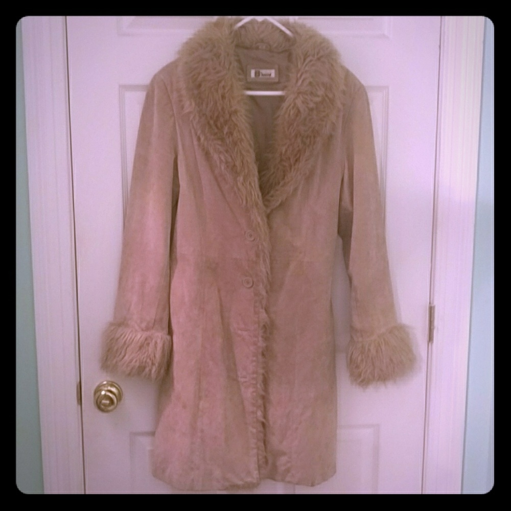 Buckskin knee length suede leather jacket